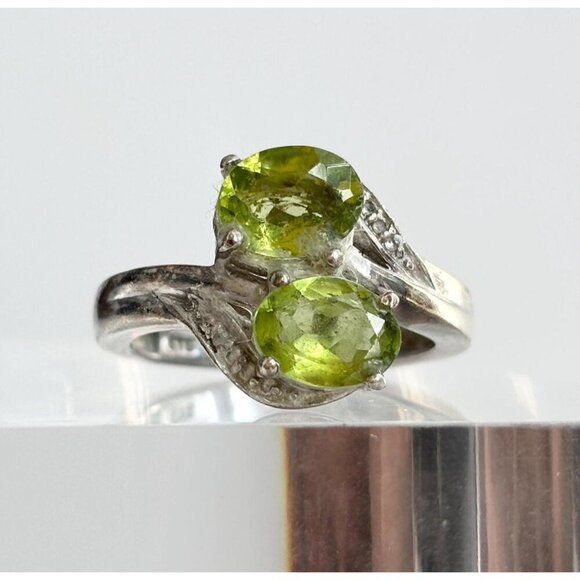 Bypass Shank Peridot Double Oval Multi Gemstone 925 Vintage Ring - sz 8 - Picture 1 of 10